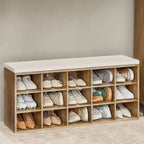 Banc à chaussures avec coussin et 15 compartiments de rangement, banc à chaussures pour entrée, 30 x 105 x 48 cm