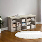 Shoe Rack Bench with Cushion 15 Compartments Storage Bench Shoe Bench for Entryway, 11.8 x 41.3 x 18.9 Inches