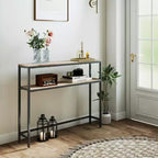 Console LEDREM bicolore gris-beige et noir encre. Une table d'entrée étroite à 2 niveaux de 20 x 100 x 80 cm avec 2 étagères. Table de canapé