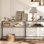 Console LEDREM bicolore gris-beige et noir encre. Une table d'entrée étroite à 2 niveaux de 20 x 100 x 80 cm avec 2 étagères. Table de canapé