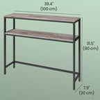 Console LEDREM bicolore gris-beige et noir encre. Une table d'entrée étroite à 2 niveaux de 20 x 100 x 80 cm avec 2 étagères. Table de canapé