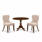 Ensemble de salle à manger HomeStock, rond, pour petits espaces, chaises en tissu, noyer antique