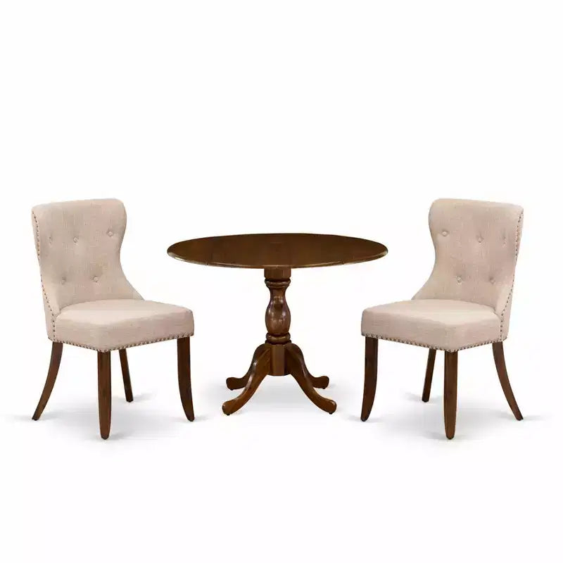 Ensemble de salle à manger HomeStock, rond, pour petits espaces, chaises en tissu, noyer antique