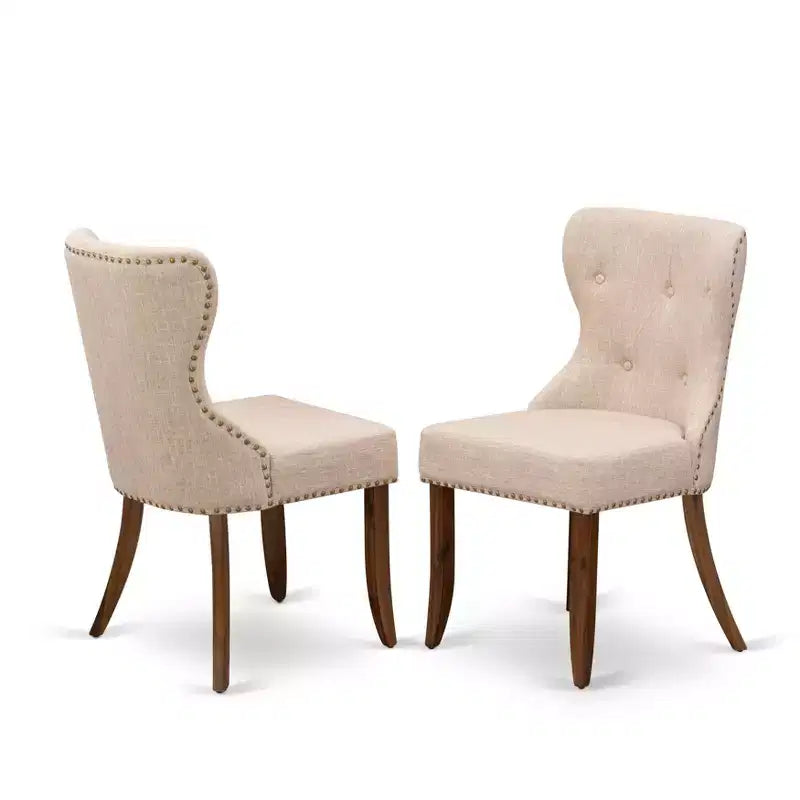Ensemble de salle à manger HomeStock, rond, pour petits espaces, chaises en tissu, noyer antique