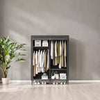 LEDREM Organiseur de placard portable autoportant, placard de rangement robuste de 165 cm avec housse, 2 tringles de suspension, 3 étagères, 4 poches latérales