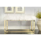 Inspired Home Monet Lux Fur Chrome Metal Frame Bench