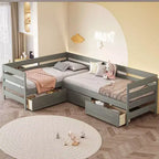 Twin Size L-Shaped Daybed with 3 Storage Drawers, Wood Bed Frame - ModernLuxe