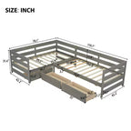 Lit de repos d'angle double avec 3 tiroirs de rangement, cadre de lit en bois - ModernLuxe