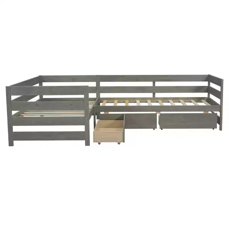 Lit de repos d'angle double avec 3 tiroirs de rangement, cadre de lit en bois - ModernLuxe