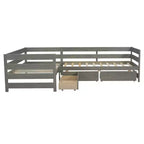 Lit de repos d'angle double avec 3 tiroirs de rangement, cadre de lit en bois - ModernLuxe