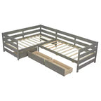 Lit de repos d'angle double avec 3 tiroirs de rangement, cadre de lit en bois - ModernLuxe