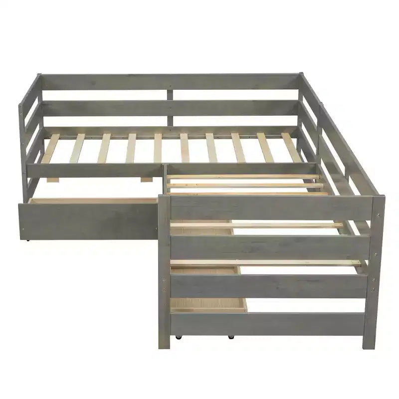 Lit de repos d'angle double avec 3 tiroirs de rangement, cadre de lit en bois - ModernLuxe
