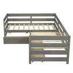 Lit de repos d'angle double avec 3 tiroirs de rangement, cadre de lit en bois - ModernLuxe