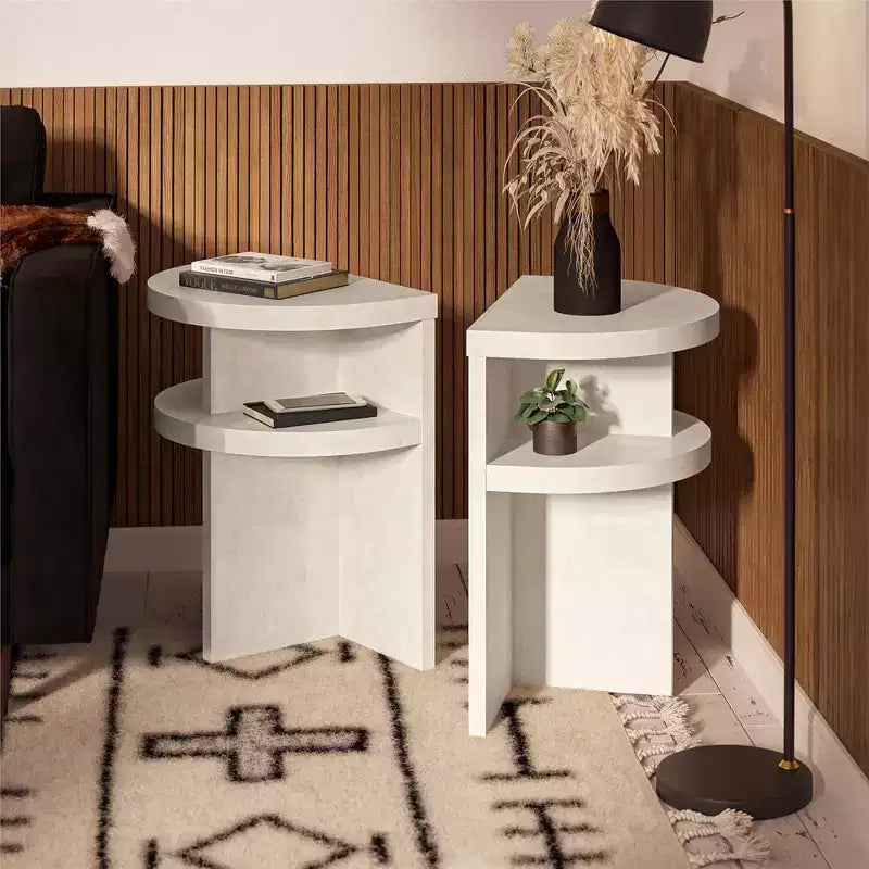 Tables d'appoint demi-cercle Daytona Modern, lot de 2, aspect plâtre