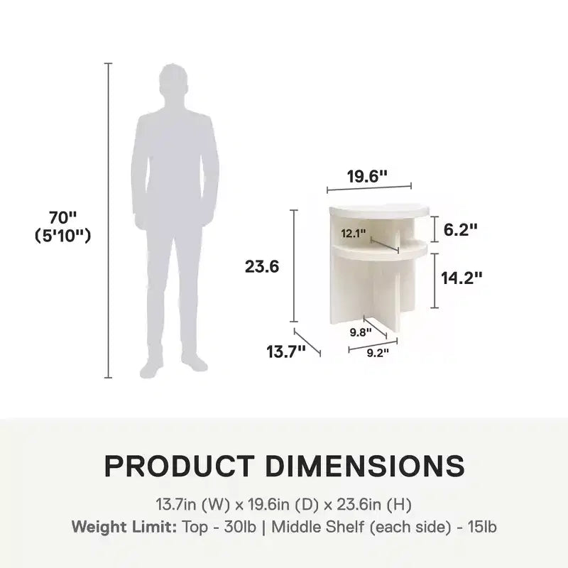 Tables d'appoint demi-cercle Daytona Modern, lot de 2, aspect plâtre