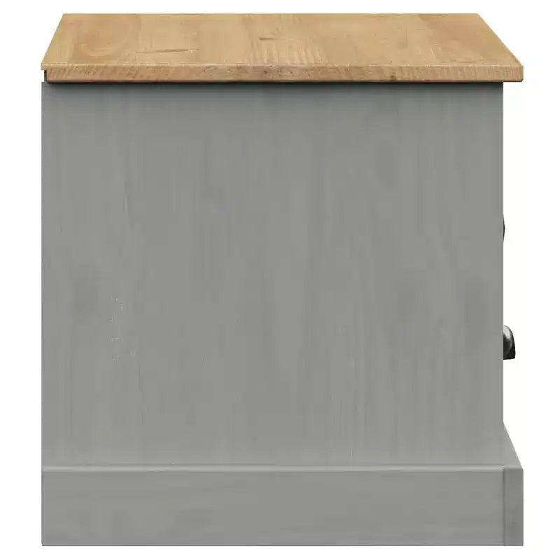 vidaXL Meuble TV en pin massif VIGO - Meuble TV gris avec tiroir, accents métalliques, 106x40x40 cm, idéal pour le salon et la chambre à coucher