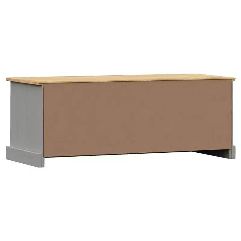 vidaXL Meuble TV en pin massif VIGO - Meuble TV gris avec tiroir, accents métalliques, 106x40x40 cm, idéal pour le salon et la chambre à coucher
