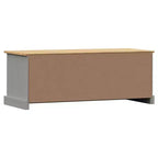 vidaXL Meuble TV en pin massif VIGO - Meuble TV gris avec tiroir, accents métalliques, 106x40x40 cm, idéal pour le salon et la chambre à coucher