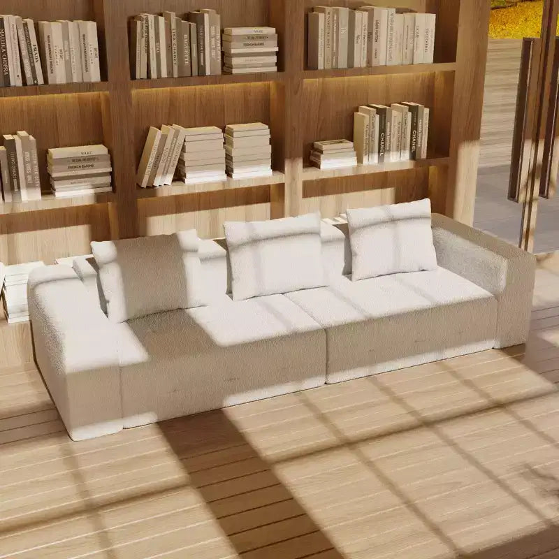 Canapé moderne Famapy en tissu moelleux beige avec coussins assortis : confort et style pour votre intérieur