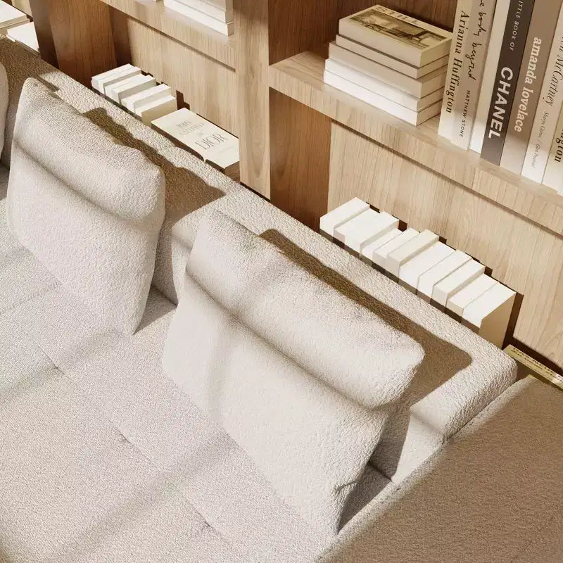 Canapé moderne Famapy en tissu moelleux beige avec coussins assortis : confort et style pour votre intérieur