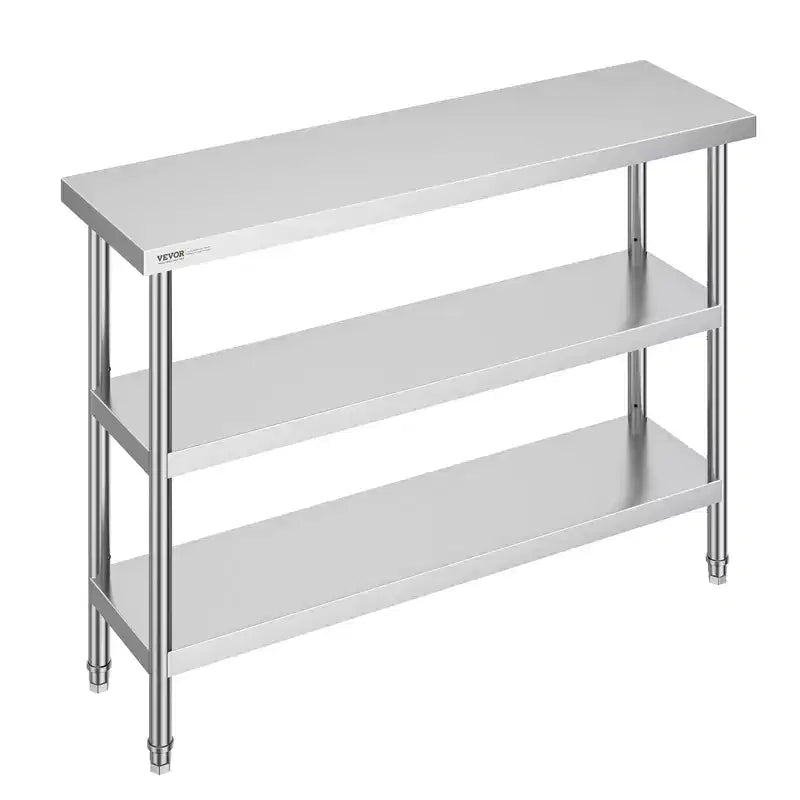 VEVOR Stainless Steel Food Prep Table, 14 x 48 x 34 Inch Commercial Kitchen Worktable, with 2 Adjustable Undershelf, Heavy Duty Prep Table