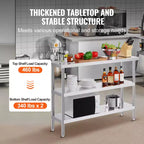 Table de préparation alimentaire en acier inoxydable VEVOR, table de travail de cuisine commerciale de 35,5 x 122 x 86 cm, avec 2 étagères inférieures réglables, table de préparation robuste