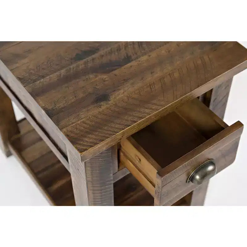 Jofran, Table d'appoint en bois massif patiné de style rustique et campagnard, Artisan's Craft - Couleur grise