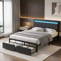 Garvee Queen/FULL Bed Frame with 2 Storage Drawers, LED Lights Upholstered Platform Bed with Heavy Duty Metal Slats, No Box Spring Needed, Noise Free