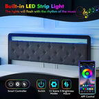 Cadre de lit Garvee Queen/Double avec 2 tiroirs de rangement, lit plateforme rembourré avec lumières LED et lattes métalliques robustes, pas besoin de sommier, silencieux