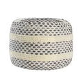 HomeRoots 18 Ivory and Blue Cotton Blend Round Striped Pouf Ottoman