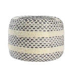 HomeRoots 18 Ivory and Blue Cotton Blend Round Striped Pouf Ottoman
