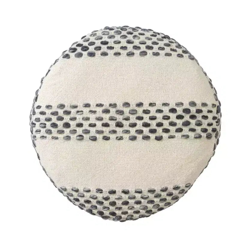 HomeRoots Pouf rond rayé ivoire et bleu en mélange de coton de 18 po