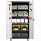 Armoires de rangement de garage, Armoire de rangement métallique de 180 cm avec roulettes, avec 2 portes verrouillables, 4 étagères réglables et panneau perforé pour garage et bureau à domicile