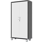 Armoires de rangement de garage, Armoire de rangement métallique de 180 cm avec roulettes, avec 2 portes verrouillables, 4 étagères réglables et panneau perforé pour garage et bureau à domicile