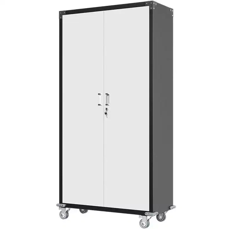 Armoires de rangement de garage, Armoire de rangement métallique de 180 cm avec roulettes, avec 2 portes verrouillables, 4 étagères réglables et panneau perforé pour garage et bureau à domicile