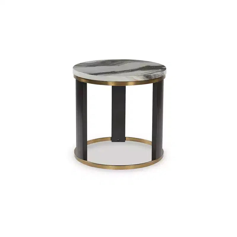 Table d'appoint ronde moderne Jazmore de Signature Design by Ashley - Plateau effet marbre avec cadre finition laiton