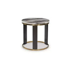 Table d'appoint ronde moderne Jazmore de Signature Design by Ashley - Plateau effet marbre avec cadre finition laiton
