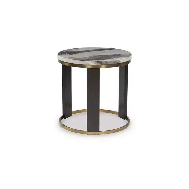 Table d'appoint ronde moderne Jazmore de Signature Design by Ashley - Plateau effet marbre avec cadre finition laiton