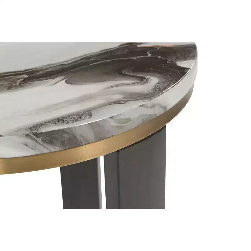 Table d'appoint ronde moderne Jazmore de Signature Design by Ashley - Plateau effet marbre avec cadre finition laiton
