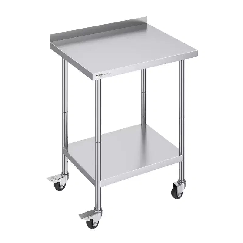 VEVOR 24 x 30 x 40 Inch Stainless Steel Work Table, Commercial Food Prep Worktable with Casters, Heavy Duty Prep Worktable, Metal Work Table