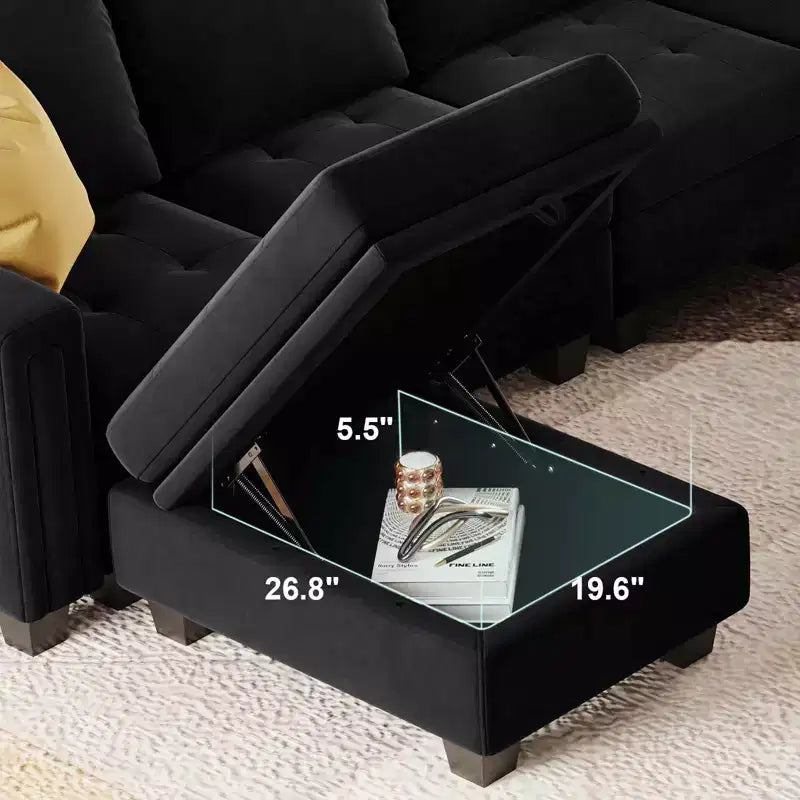 Petit pouf modulaire tufté en velours Belffin
