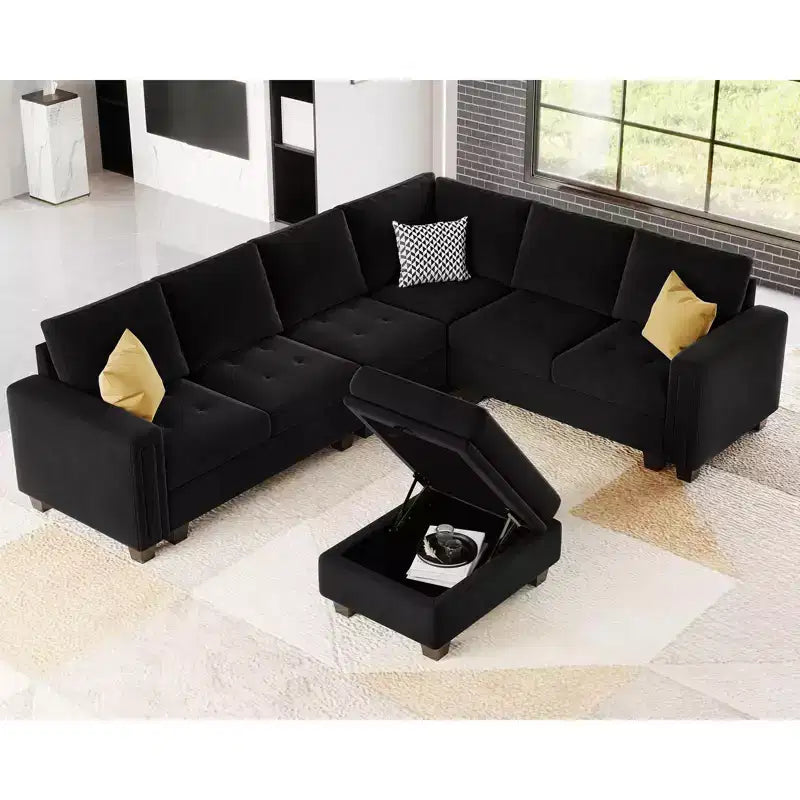 Petit pouf modulaire tufté en velours Belffin
