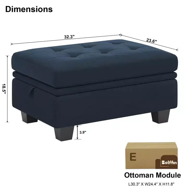 Petit pouf modulaire tufté en velours Belffin