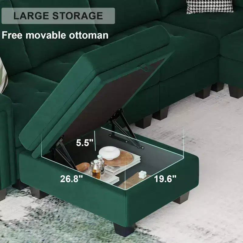 Petit pouf modulaire tufté en velours Belffin