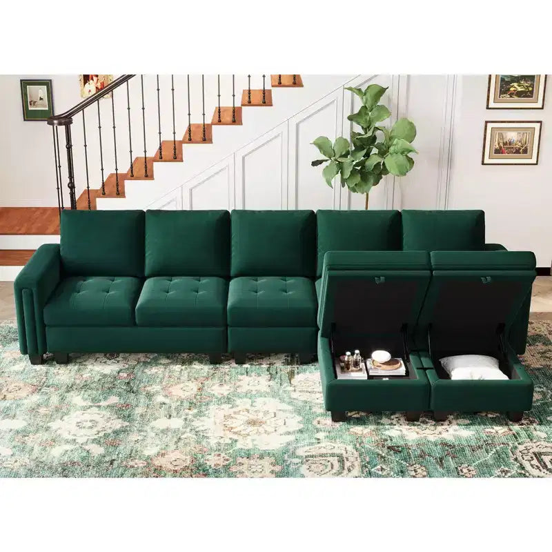 Petit pouf modulaire tufté en velours Belffin