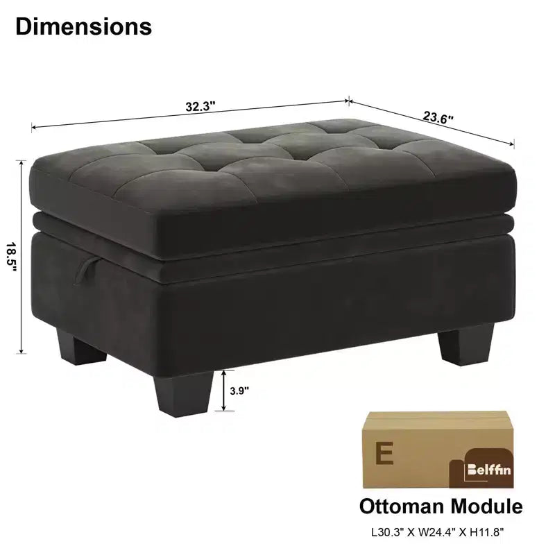 Petit pouf modulaire tufté en velours Belffin