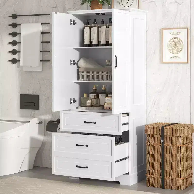 Meuble de rangement haut de salle de bain moderne avec étagères réglables et tiroirs, organisateur de rangement sur pied, armoire de cuisine, blanc - ModernLuxe