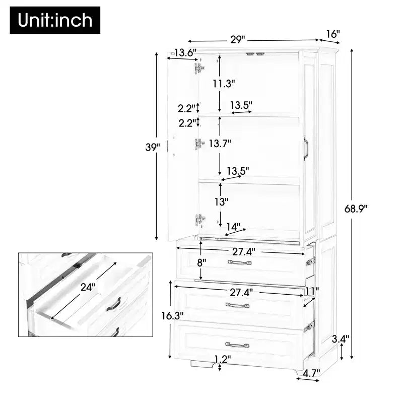 Meuble de rangement haut de salle de bain moderne avec étagères réglables et tiroirs, organisateur de rangement sur pied, armoire de cuisine, blanc - ModernLuxe