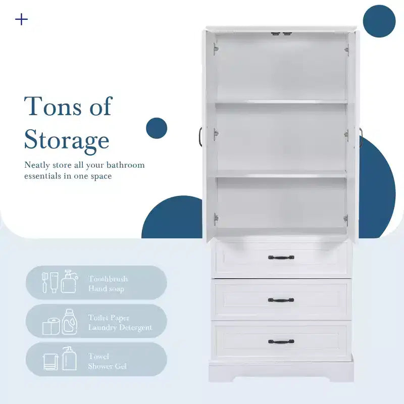 Meuble de rangement haut de salle de bain moderne avec étagères réglables et tiroirs, organisateur de rangement sur pied, armoire de cuisine, blanc - ModernLuxe
