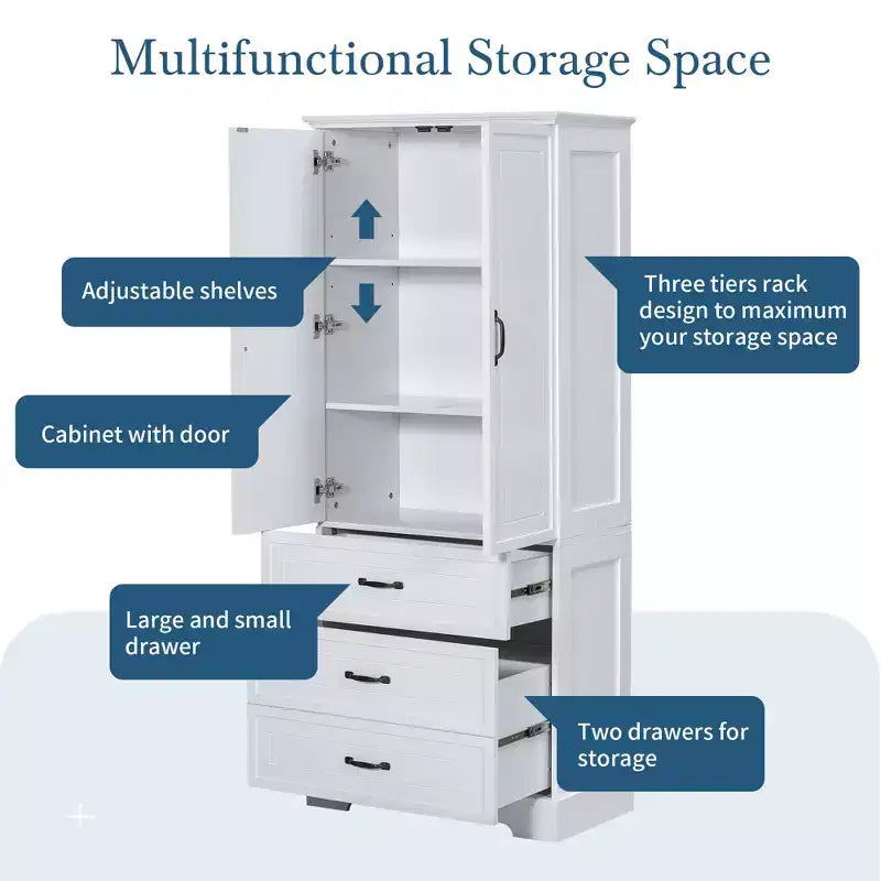 Meuble de rangement haut de salle de bain moderne avec étagères réglables et tiroirs, organisateur de rangement sur pied, armoire de cuisine, blanc - ModernLuxe